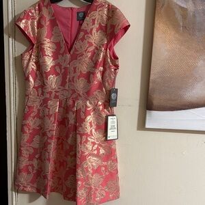 Vince Camuto Pink and Gold Fit and Flare Mini Dress